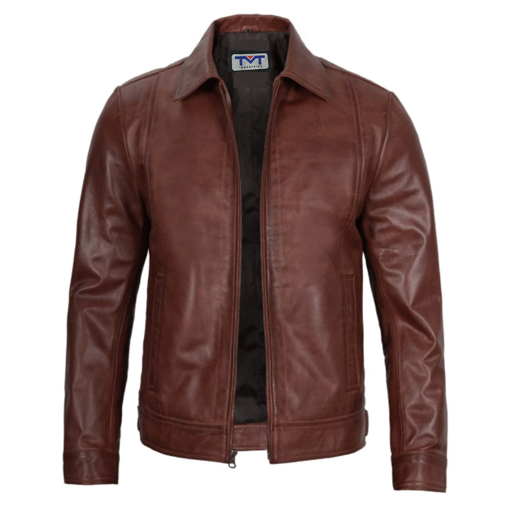 Leather Jackets for Men - Brown Real Sheepskin Leather Bomber Jacket