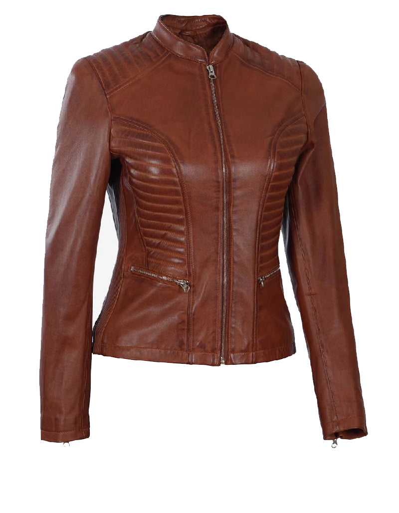 TMT GEARS | ladies brown leather jacket