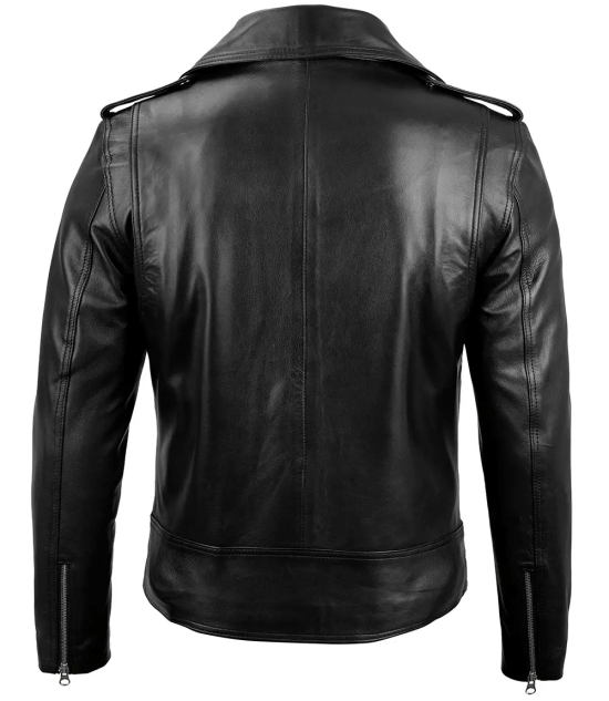 Mens Black Belted Leather Jacket - Biker Style