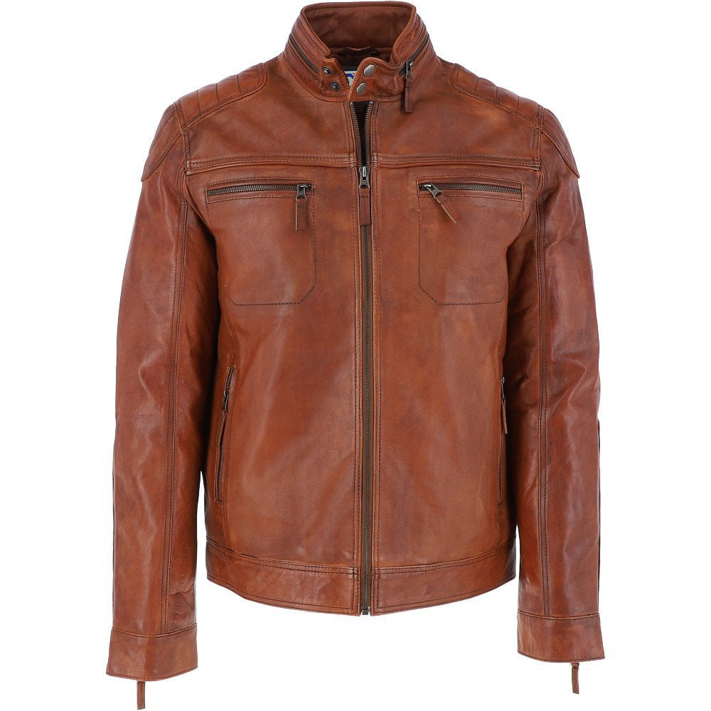 Brown Leather Jacket For Men – Genuine Leather Jacket – Multiple Sizes – Comfortable Inner Lining – Functional Design With Zipper Closure and Multiple Pockets – Stylish and Traditional Outlook