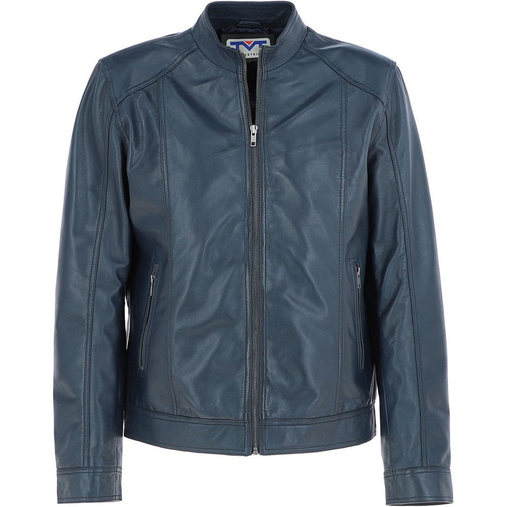 Pure Blue Genuine Leather Jacket for Men