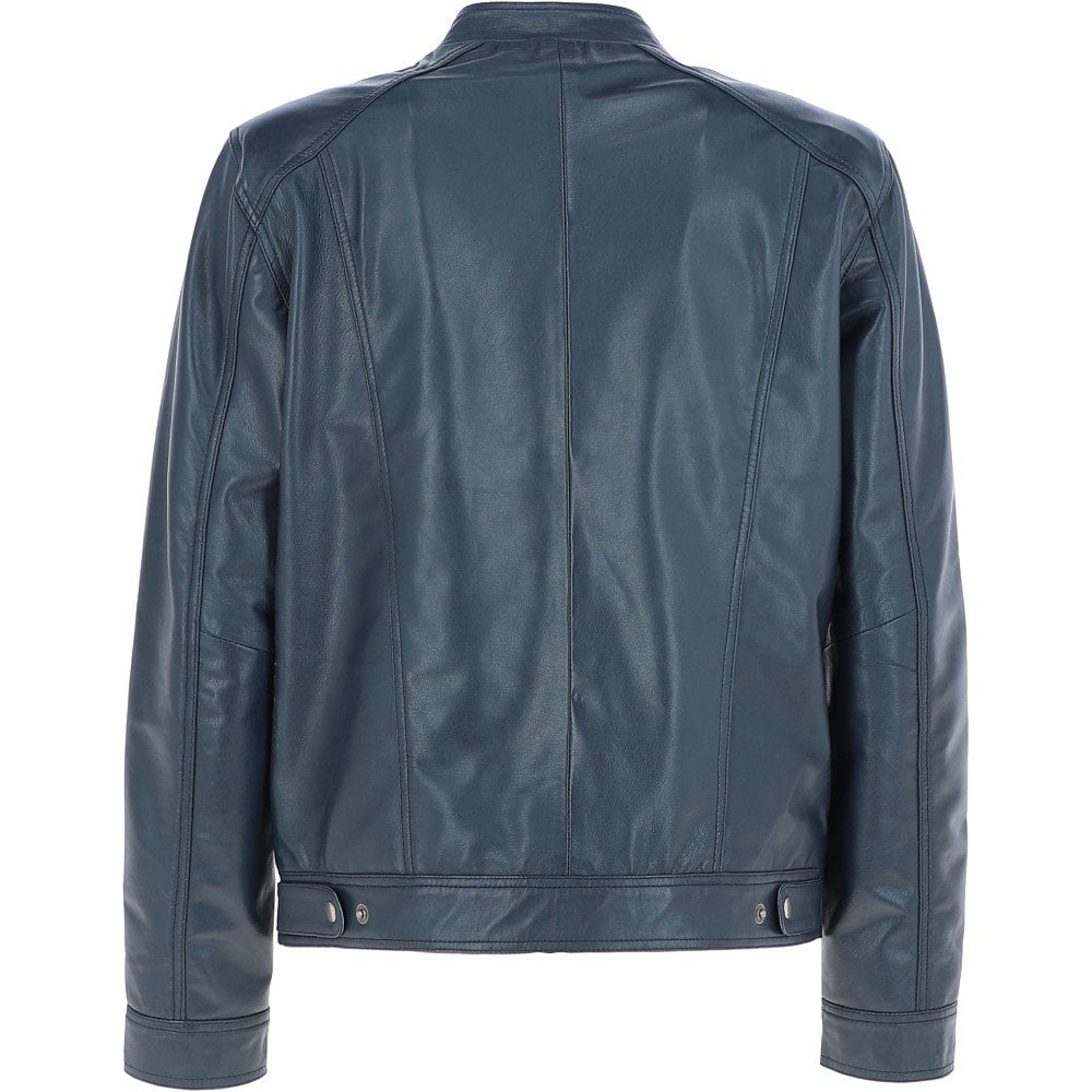 Pure Blue Genuine Leather Jacket for Men