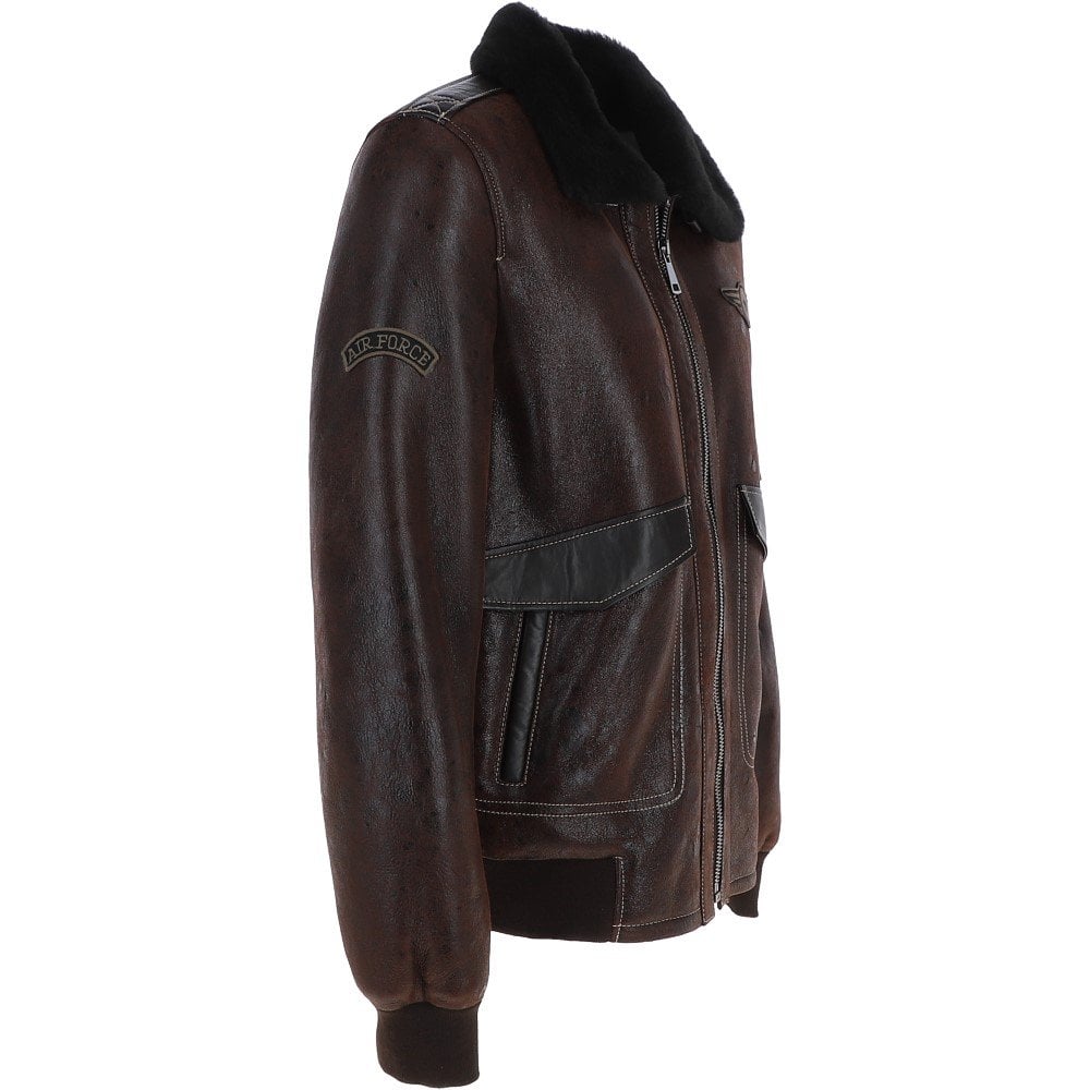 Genuine Leather Men's Pilot Style Coat - Brown