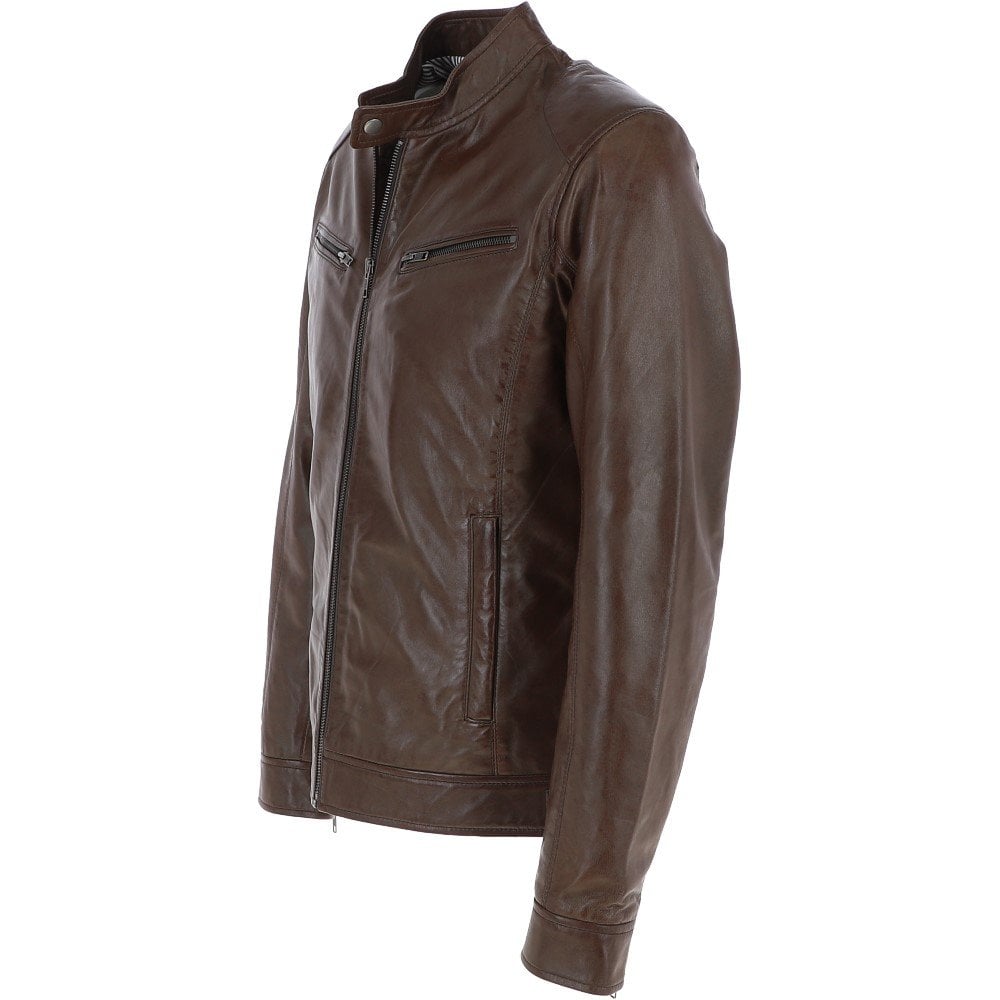 Genuine Leather Dark Brown Stylish Jacket for Men's