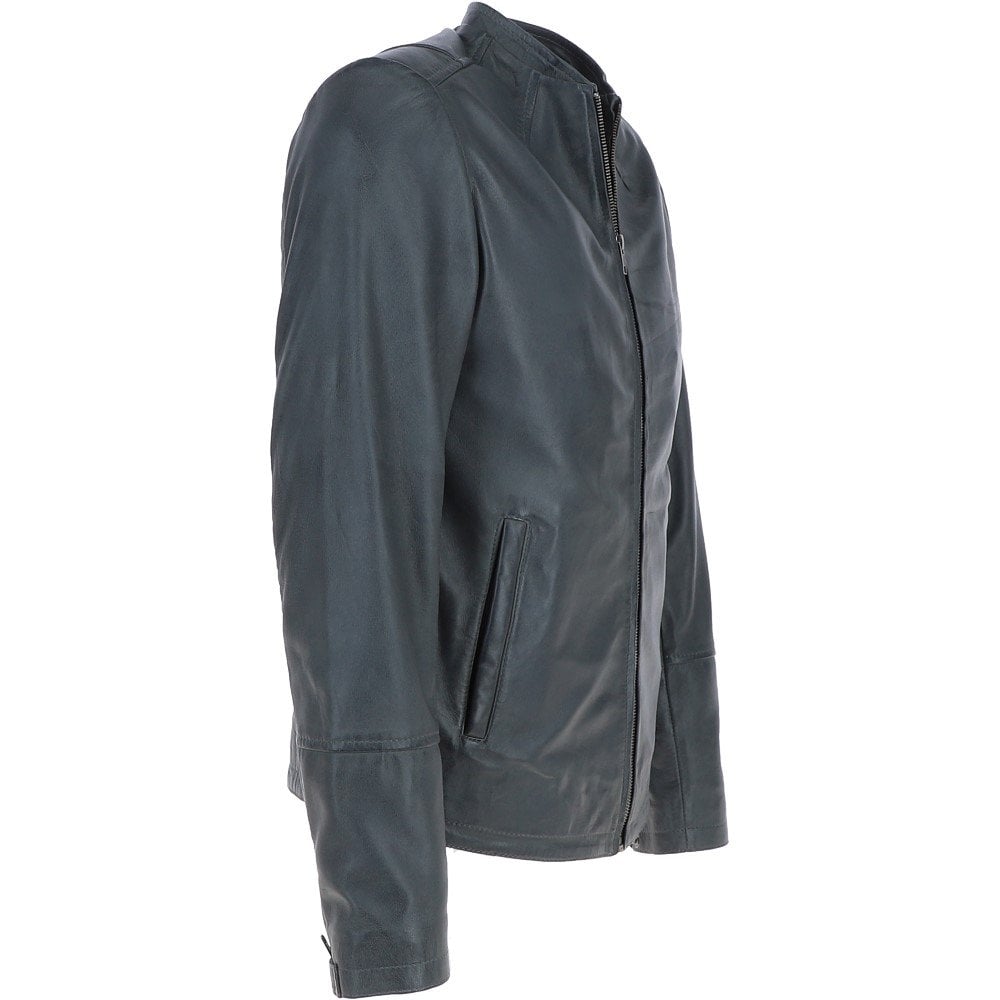 Men's Leather Jacket In Blue Night