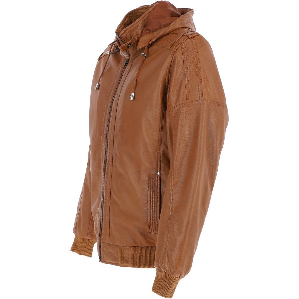 Men's Leather Hooded Bomber Jacket