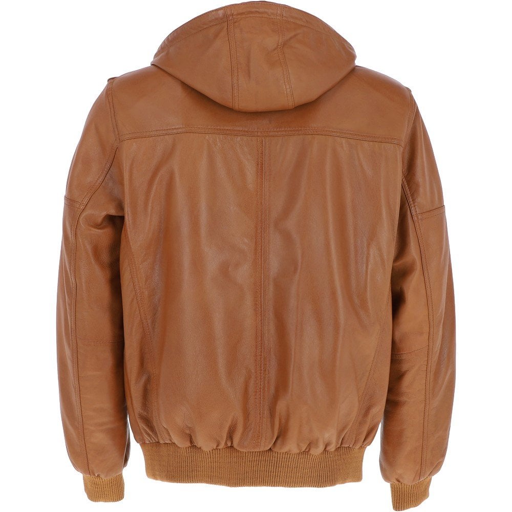 Men's Leather Hooded Bomber Jacket