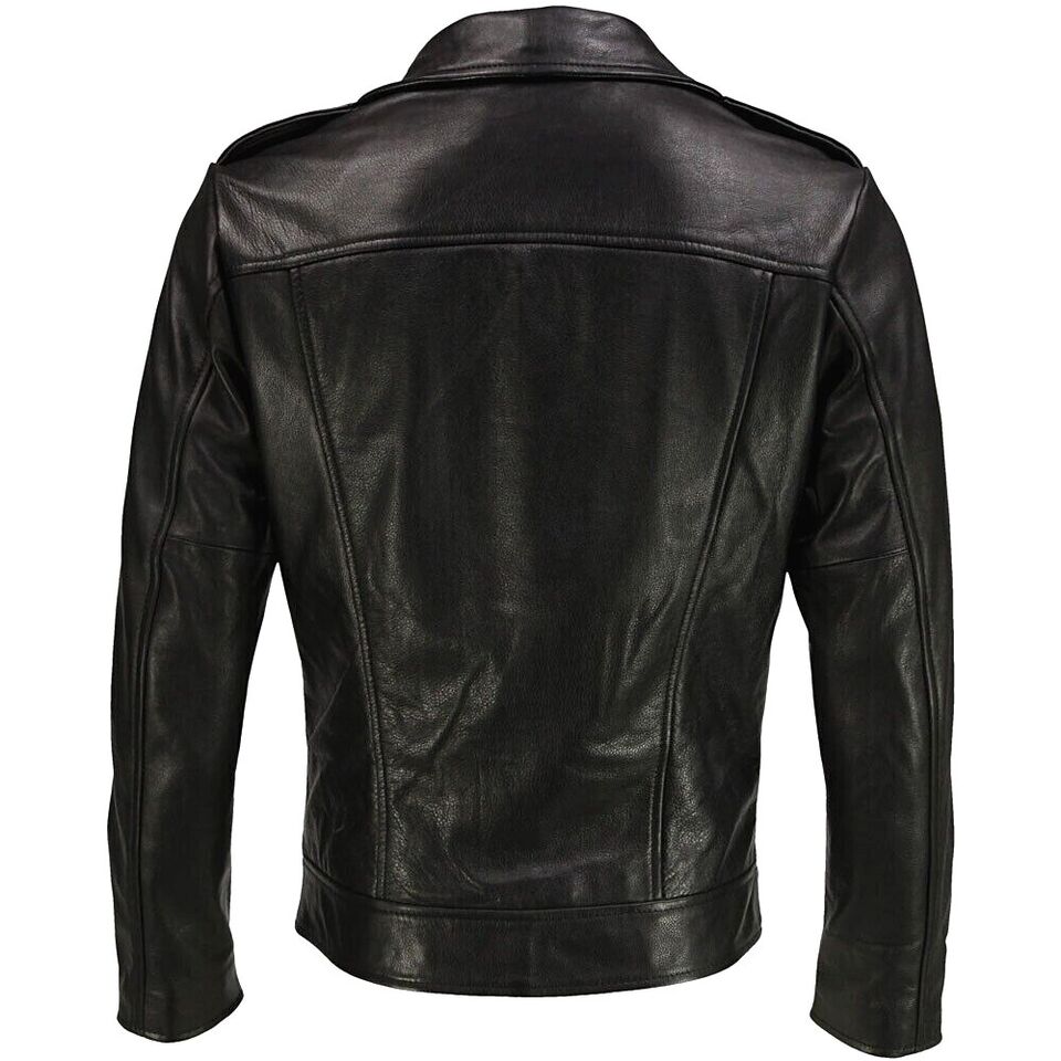 Mens Genuine Leather Jacket - Bikers Leather Jacket - Classic Belted Strap Leather Jacket