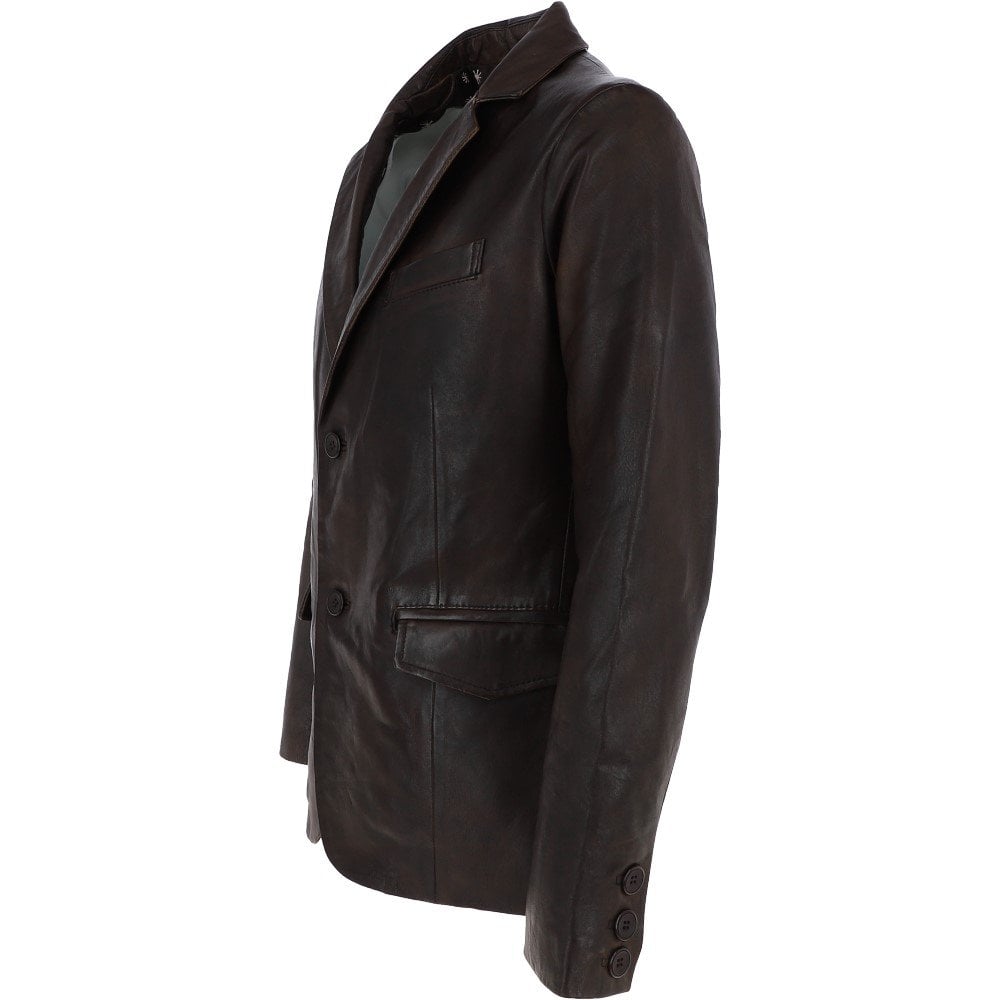 MENS DARK BROWN GENUINE LEATHER BLAZER