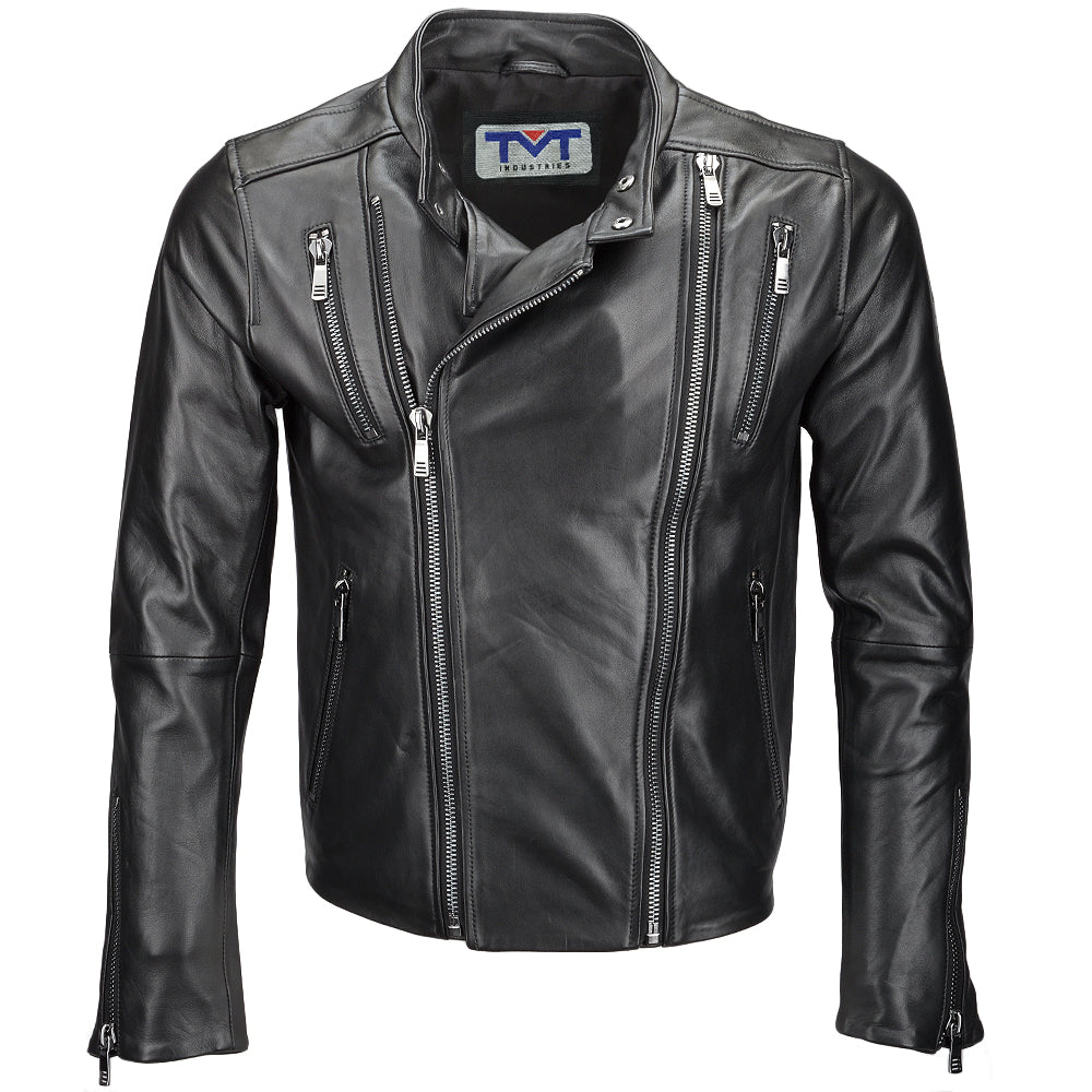 Vegetable Tanned Leather Side Zip Biker Jacket