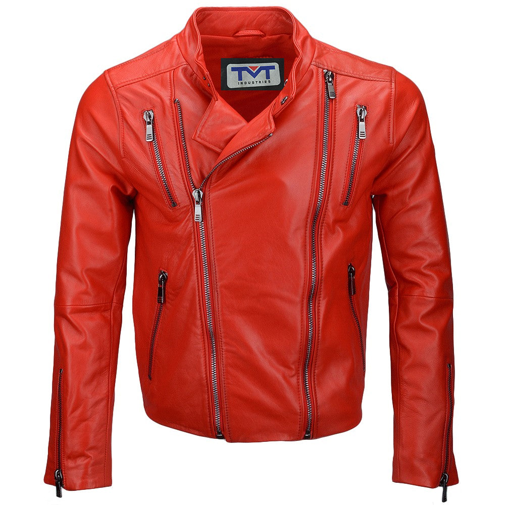 Vegetable Tanned Leather Side Zip Biker Jacket