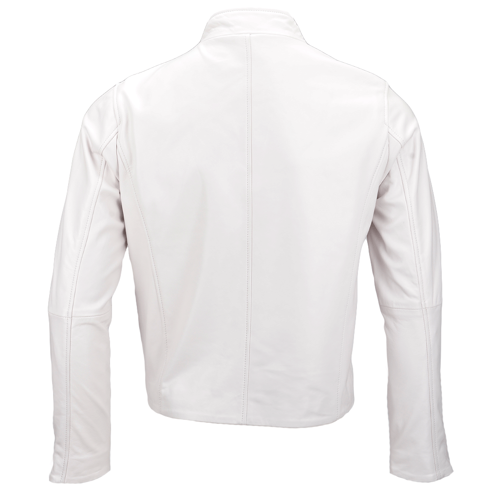 Vegetable Tanned Leather Side Zip Biker Jacket white