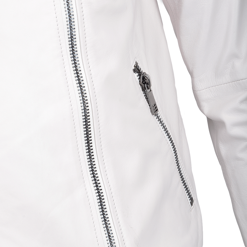 Vegetable Tanned Leather Side Zip Biker Jacket white